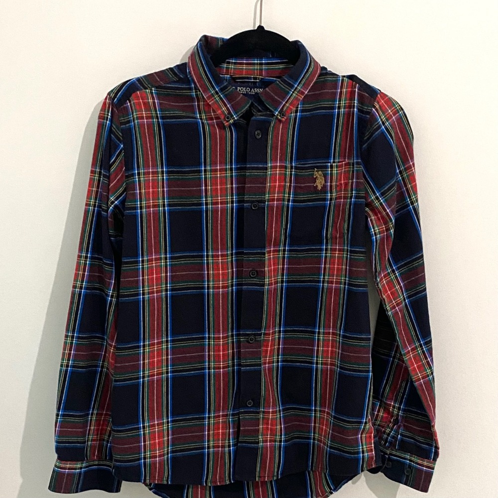 US Polo Assn Boys XL 14-16 Plaid Button Down Shirt Long Sleeve Tarten